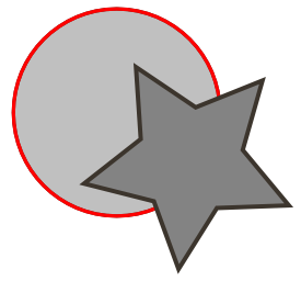 An example showing an object of a star overlapping a circle, which has a red outline.