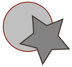 An example showing an object of a star overlapping a circle, which has a translucent red outline.