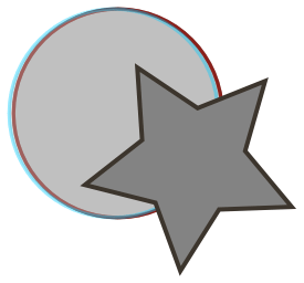 An example showing an object of a star overlapping a circle, which has a translucent red outline. Another circle is visible, which has a translucent blue outline.